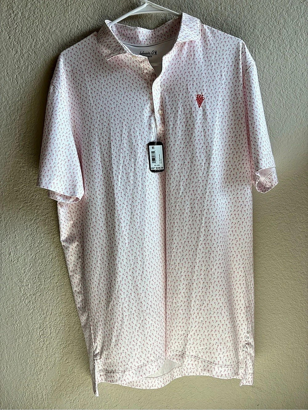 Johnnie-O Marina Performance Jersey Polo Men's White & Pink Large NWT
